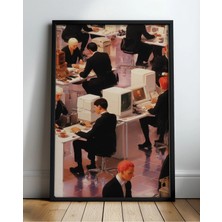 Retro Ofis Bilgisayarlar Kırmızı Saçlı Sinematik Çerçeveli Tablo Poster Salon Oda Duvar Dekoru