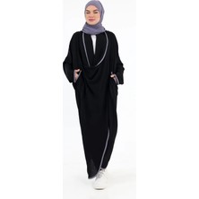 Berel Moda Tesettür Tunik Siyah Fenomen Çapraz Kesim Salaş Biyeli Çift Cepli Uzun
