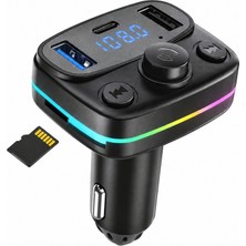 Laptify Rgb Araç Çakmaklık Şarj Cihazı, Bluetooth Ses Aktarımı, Tf Kart Desteği, Usb-C Hızlı Şarj, LED Ekranlı Transmitter