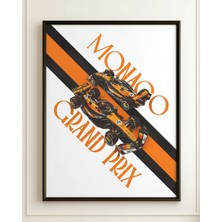 Monako Grand Prix Mclaren Turuncu Beyaz Çerçeveli Tablo Formula 1 Pist Poster Duvar Dekoru Hediye