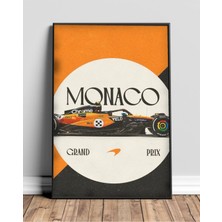 Monako Grand Prix Mclaren Retro Çerçeveli Tablo Formula 1 Pist Poster Duvar Dekoru Hediye