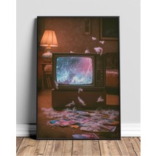 Retro Televizyon Galaksi Oda Sinematik Çerçeveli Tablo Poster Salon Oda Duvar Dekoru Hediye