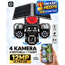 Ventus SV459IP 12MP 4 Kameralı ( 3 Motorlu +1 Sabit) Sirenli Çift Solar Panel 20800Mah Batarya
