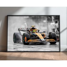 Mclaren Yağmurlu Yarış Siyah Beyaz Yatay Çerçeveli Tablo Poster Formula 1 Duvar Dekoru Hediye
