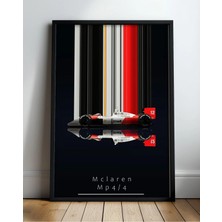 Mclaren Mp4/4 Çizgili Minimalist Çerçeveli Tablo Poster Formula 1 Duvar Dekoru Hediye