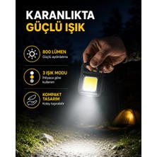 Şarjlı Cob LED Anahtarlık Fener – 4 Modlu, Manyetik ve Katlanabilir Standlı Yeni Nesil