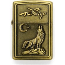 Türkiye Bozkurt Ay Yıldız Kabartmalı Antik Gold Gazlı Çakmak - Zippo Tarzı