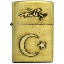Türkiye Ay Yıldız Kabartmalı Antik Gold Gazlı Çakmak