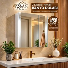 Rene Home Lüks 2 Kapaklı Aynalı Banyo Dolabı 60X65 cm %100 Mdf Gövde Suya ve Neme Dayanıklı Lavabo Üstü Duvar Tipi