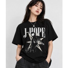 Bts J-Hope K-Pop Baskılı Oversize Siyah Tişört Unisex Merch – J-Hope Hayran Tişörtü Army