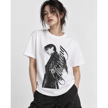 Bts J-Hope Siyah Beyaz Portre Baskılı Beyaz Unisex Tişört
