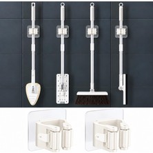 Sanal Trend 4 Adet Krem Renk Pratik Yapışkanlı Duvar Mop Süpürge Paspas Temizlik Fırçası Tutucu