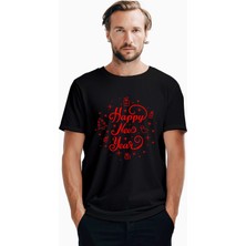 Z zepplin Happy New Year Red Siyah Tişört