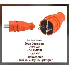 Srcelektronik Monofaze Erkek Fiş (Halojen Free+Tam Kauçuk+ Yumuşaktır) 16 Amper 3.7kw Araç Şarjı Uyumlu