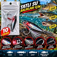 15 gr Holografik Metal Jig Suni Balık Yemi – Siyah Kırmızı Gümüş Renkli Simli Püsküllü Çift Iğneli Turna Şaput Tatlı Su Balık Sahtesi
