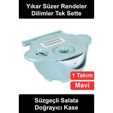 Wonara #salataaparatı Çok Fonksiyonlu Süzgeçli Sebze Doğrayıcı Rende Seti Dilimleyici Kase Meyve Yıkama Süzme Sepeti Soyacak Narenciye Sıkacağı Mutfak Hazırlama Gıda Tutucu Değiştirilebilir Bıçaklı Mavi