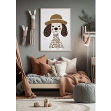 Şapkalı Köpek Yavrusu Ahşap Çerçeveli Mdf Tablo Poster Çocuk Odası Duvar Dekoru Hediye