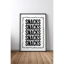 Snacks Mutfak Yazılı No 2 Çerçeveli Mdf Tablo Poster Mutfak Duvar Dekoru Hediye