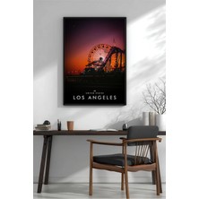 Los Angeles Dönme Dolap Gün Batımı Çerçeveli Mdf Tablo Poster Salon Duvar Dekoru Hediye