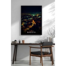 Baguio Gece Şehir Manzarası Çerçeveli Mdf Tablo Poster Salon Duvar Dekoru Hediye