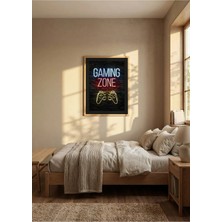 Gaming Zone Neon Oyun Kolu Çerçeveli Mdf Tablo Poster Oyun Odası Duvar Dekoru Hediye