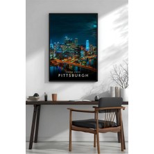 Pittsburgh Gece No 2 Çerçeveli Mdf Tablo Poster Salon Duvar Dekoru Hediye