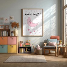Good Night Ay Çerçeveli Mdf Tablo Poster Bebek Odası Duvar Dekoru Hediye