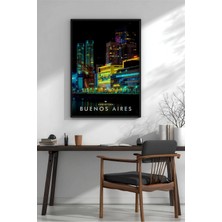Buenos Aires Gece Şehir Manzarası No 2 Çerçeveli Mdf Tablo Poster Salon Duvar Dekoru Hediye