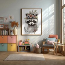Bebek Rakun Sevimli Çerçeveli Mdf Tablo Poster Bebek Odası Duvar Dekoru Hediye