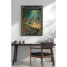Art Deco Deniz Kızı Inci Bahçesi Çerçeveli Mdf Tablo Poster Salon Duvar Dekoru Hediye
