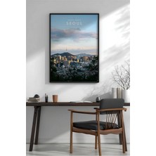 Seul Güney Kore Şehir Manzarası Çerçeveli Mdf Tablo Poster Salon Duvar Dekoru Hediye