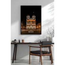 Nice Notre-Dame Bazilikası Gece Çerçeveli Mdf Tablo Poster Salon Duvar Dekoru Hediye