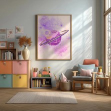 Lavanta Gezegen Çerçeveli Mdf Tablo Poster Çocuk Odası Duvar Dekoru Hediye