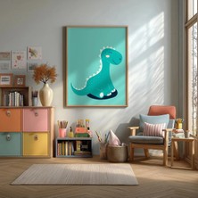 Sevimli Dinozor Pastel Çerçeveli Mdf Tablo Poster Bebek Odası Duvar Dekoru Hediye