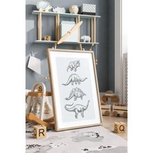 Dinozorlar Çerçeveli Mdf Tablo Poster Çocuk Odası Duvar Dekoru Hediye
