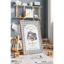 Kişiye Özel Doğum Bilgili Vintage Erkek Bebek Çerçeveli Mdf Tablo Poster Bebek Odası Duvar Dekoru