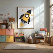 Sevimli Roket Çerçeveli Mdf Tablo Poster Çocuk Odası Duvar Dekoru Hediye