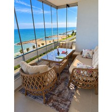 Sercan Garden  Alaçatı Model Alımınyum Iskelettir (Galvanız Değıldir) Bambu Rattan Bahçe Balkon Takımı