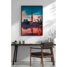 Tokyo Japonya Şehir Manzarası Çerçeveli Mdf Tablo Poster Salon Duvar Dekoru Hediye