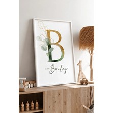 Kişiye Özel Isimli Baş Harf Çerçeveli Mdf Tablo Poster Bebek Odası Duvar Dekoru Hediye