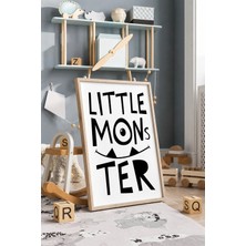 Little Monster Yazılı Çerçeveli Mdf Tablo Poster Bebek Odası Duvar Dekoru Hediye