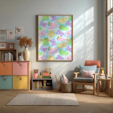 Renkli Ayıcıklar Çerçeveli Mdf Tablo Poster Çocuk Odası Duvar Dekoru Hediye