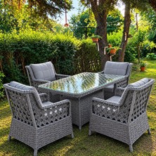 Sercan Garden Retro 4 Kişilik Yemek Takımı Aliminyum Iskelettir (Galvaniz Değildir) Bambu Rattan