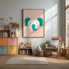 Sevimli Fil Yüzü Pastel Çerçeveli Mdf Tablo Poster Bebek Odası Duvar Dekoru Hediye
