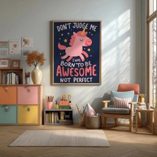 Pembe Unicorn Motivasyon Yazılı Çerçeveli Mdf Tablo Poster Çocuk Odası Duvar Dekoru Hediye
