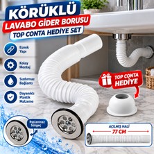 Belirtilmemiş Körüklü Lavabo Sifonu Lavabo Gider Borusu Beyaz Lavabo Altı Gırtlak Hortum Kısa  77CM + Top Conta