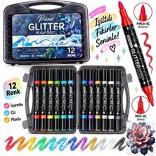 Modellino 12'li Çift Uçlu Metallic Glitter Marker - Plastik Çantalı Piano Metalik Simli Marker