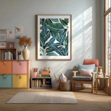 Muz Yaprakları Botanik Çerçeveli Mdf Tablo Poster Salon Duvar Dekoru Hediye