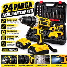 Alpotekno 24 Parça Darbeli Şarjlı Matkap Seti 18V Çift Akülü 3.0AH Li-Ion Vidalama ve Delme Makinesi Taşıma Çantalı