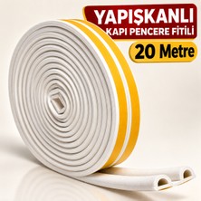 Metfix 20 Metre Yapışkanlı Kapı Pencere Fitili Beyaz Boşluk Kapatıcı Izolasyon Fitili Soğuk Geçirmez Yalıtm